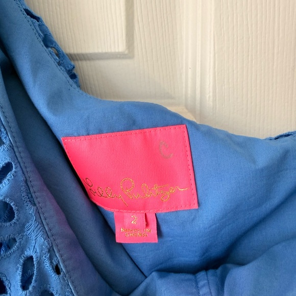 Lilly Pulitzer Josey blue Eyelet One-Shoulder Dress size 2 - Picture 7 of 8